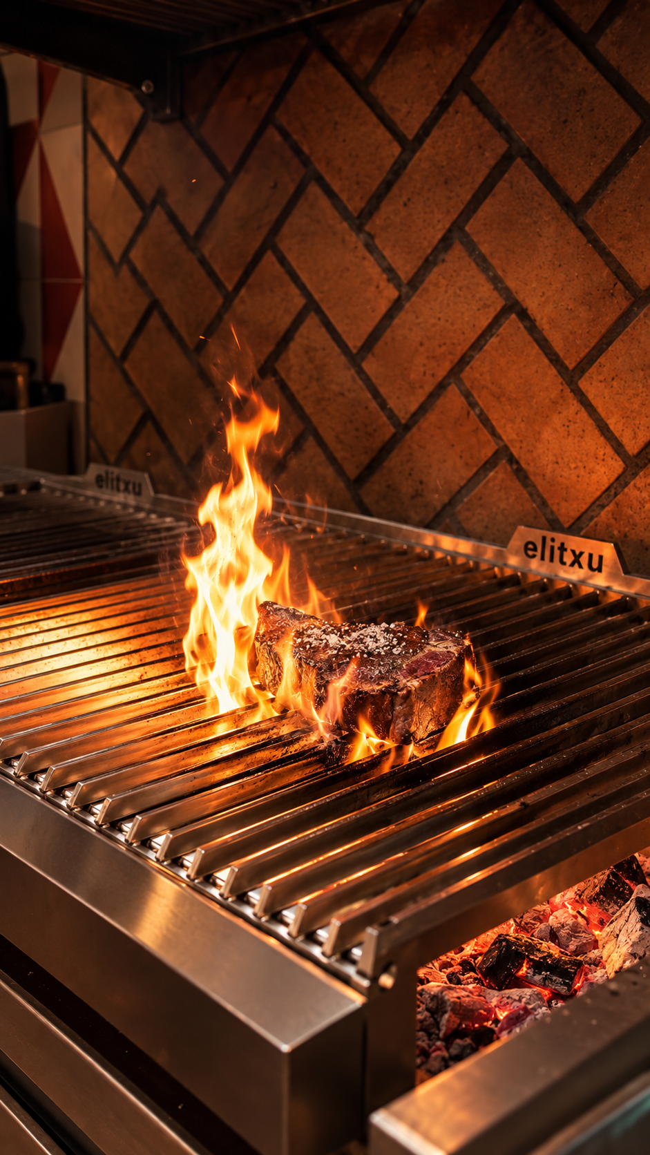Filete a la brasa entre llamas